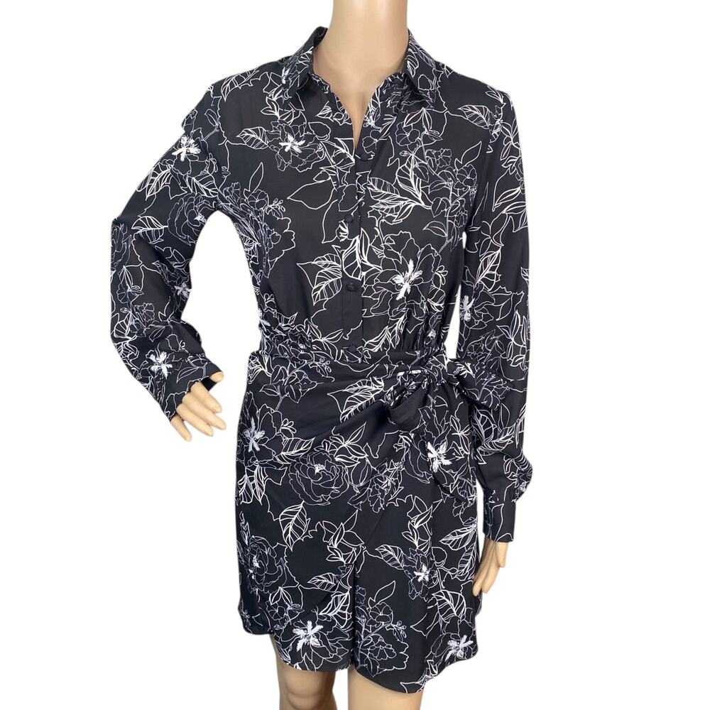 Parker Floral Wrap Shirt Dress S Mini Whimsigoth Collared Long Sleeve Tie Waist